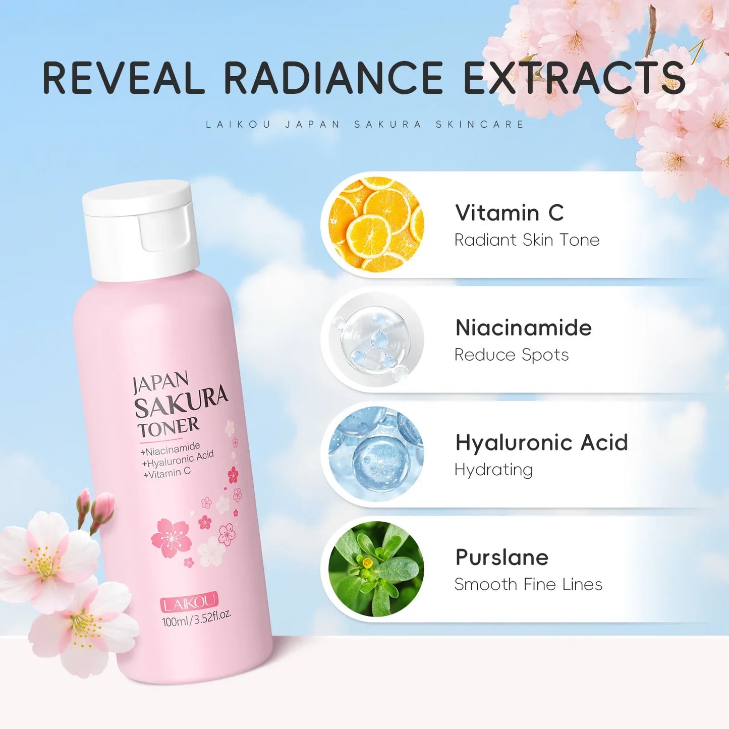 LAIKOU Sakura Toner – Niacinamide, Hyaluronic Acid & Vitamin C