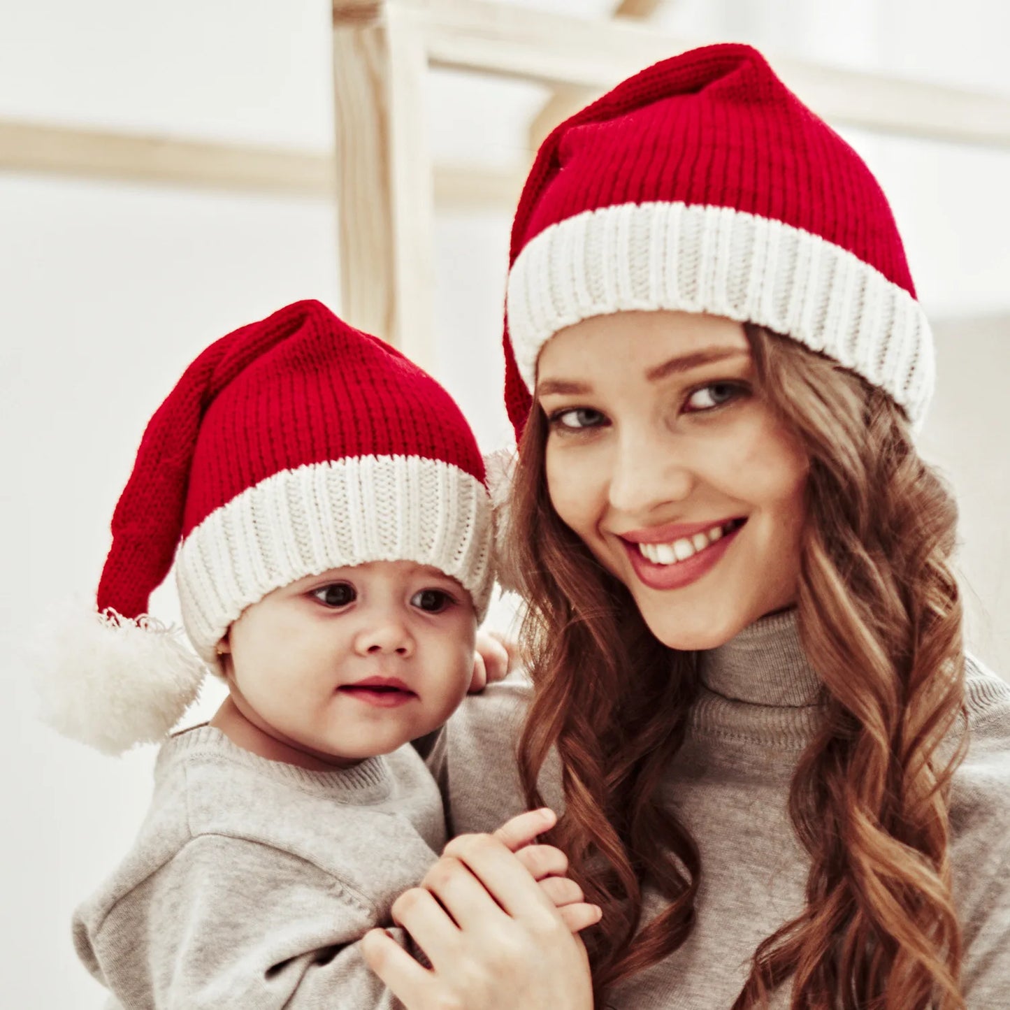 Knitted Christmas Pompom Beanie Hat – Kids & Adults Santa Cap