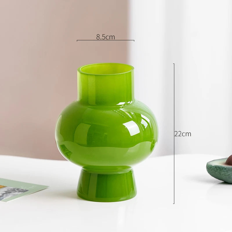 Green Glass Vase | Hydroponics Plant Pot & Floral Decor