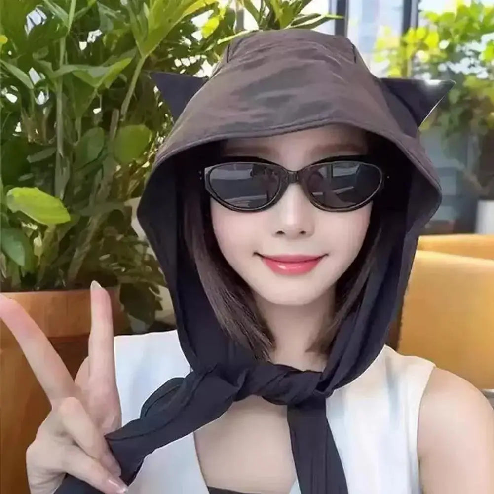 Cat Ear Hooded Sun Hat | Quick-Dry Outdoor Cap with Chin Strap