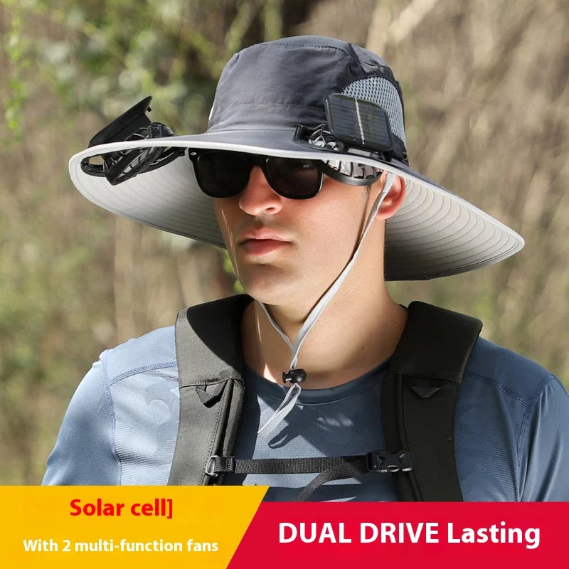 [Solar Fan Hat] Detachable Dual Fans Outdoor Solar-Powered Multifunctional Fan Hat - Adjustable Three-Speed Wind with USB Chargi Peaceful Pleasures Health and Wellness Style D Adjustable