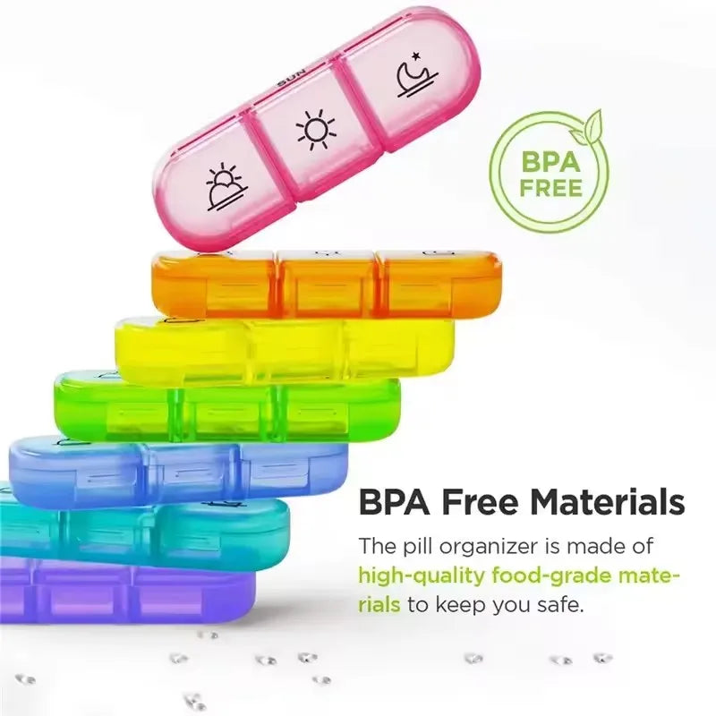 Weekly 7 Days Pill Organizer Portable Medicine Tablet Organizer Storage Boxes First Aid Kit Compartment Pills Case Container Peaceful Pleasures Health and Wellness