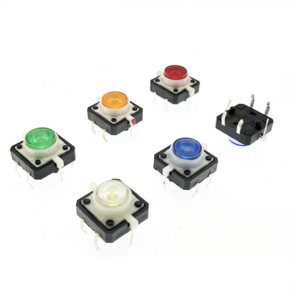 5PCS Reset Button Momentary Switch With Light 12x12x7.3mm Green Blue Red Yellow White LED Illuminated Tact Switch 12*12*7.3MM Peaceful Pleasures Health and Wellness