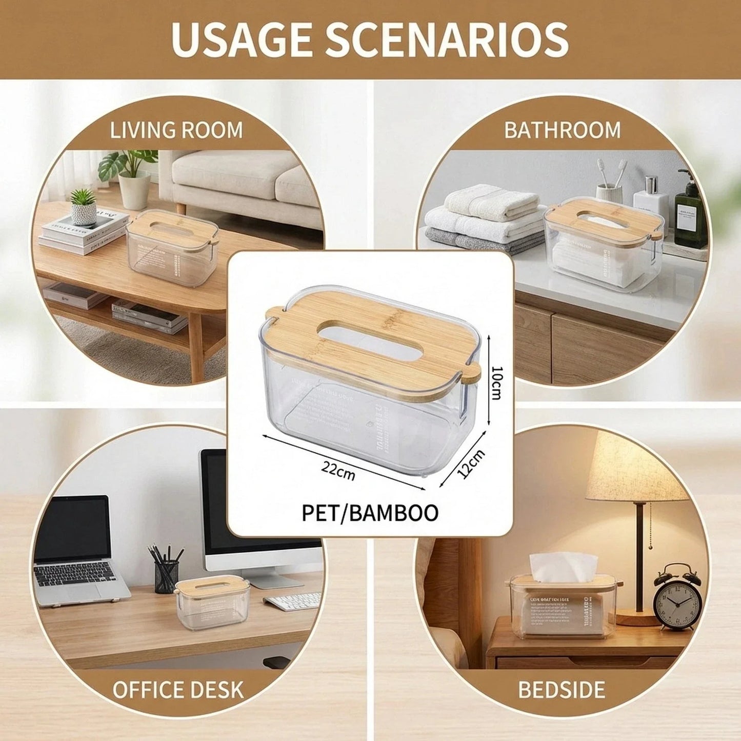 Nordic Transparent Tissue Box with Bamboo Lid | Home Décor