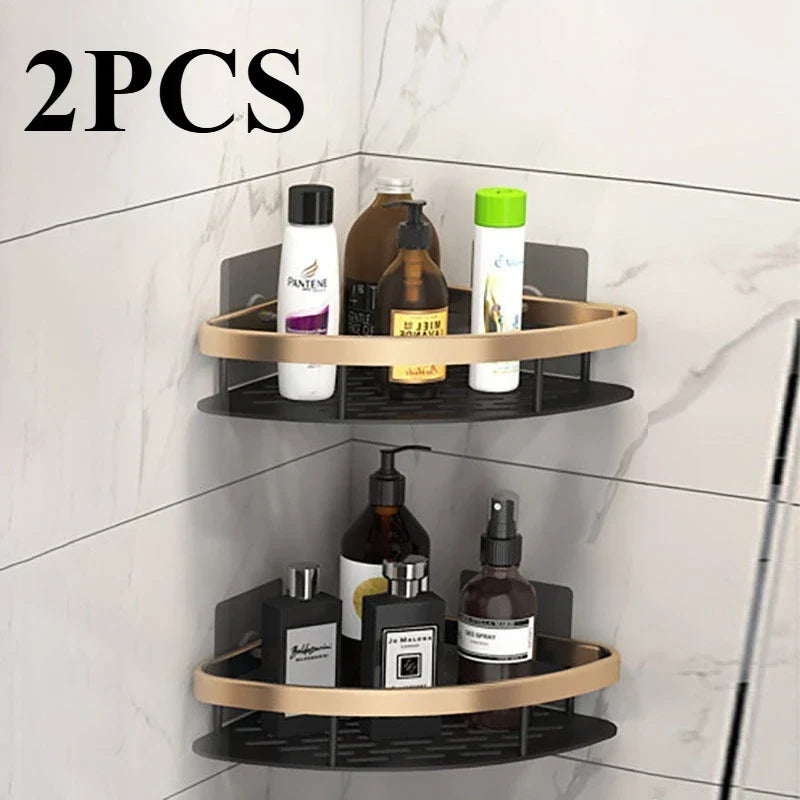 No-Drill Aluminum Shower Corner Shelf & Bathroom Organizer