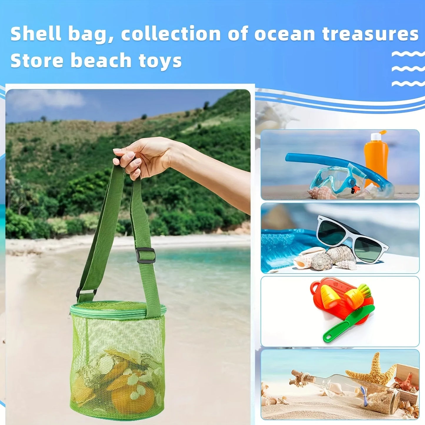Mesh Beach Bag with Zipper | Kids Sand Toy & Pool Bag