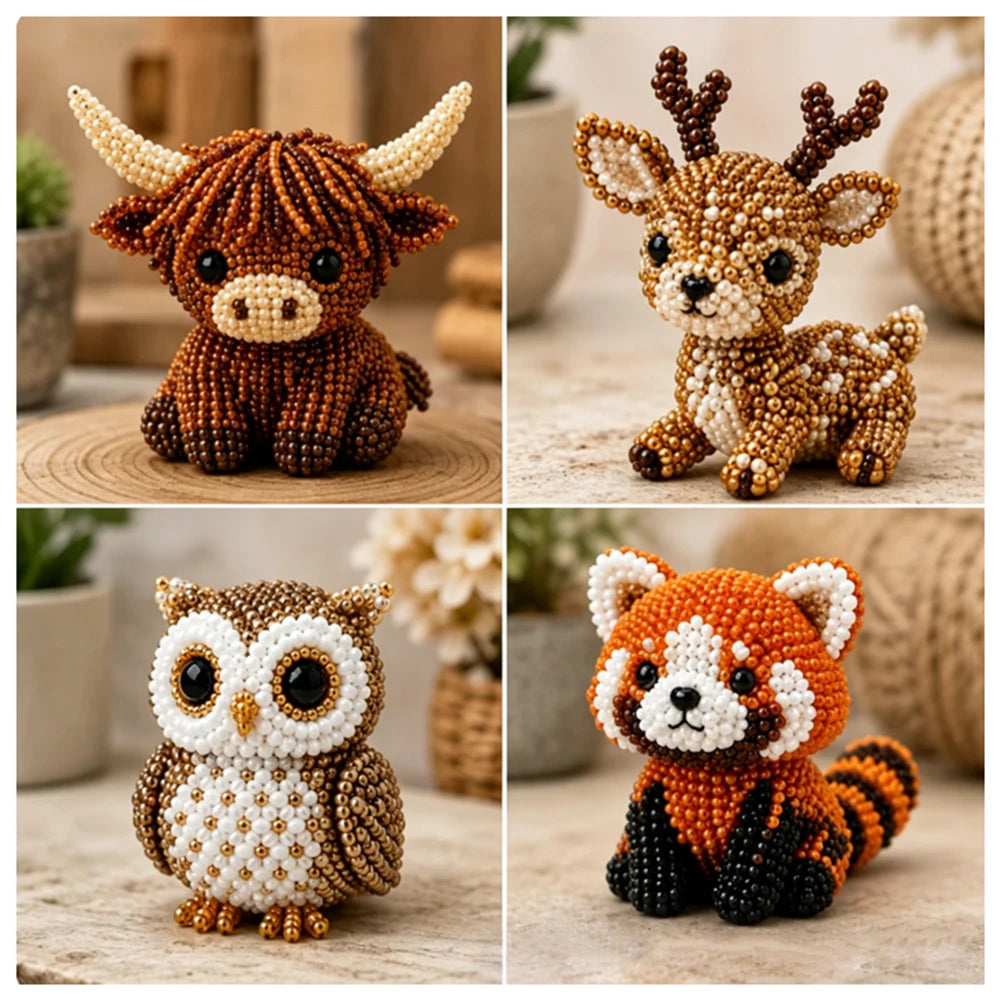 Handmade DIY Animal Bead Set,3D Beaded Animal Craft Kit,Bead Pet Keychain Making Kit,Rainy Day Indoor/Family Bonding Activities Peaceful Pleasures Health and Wellness