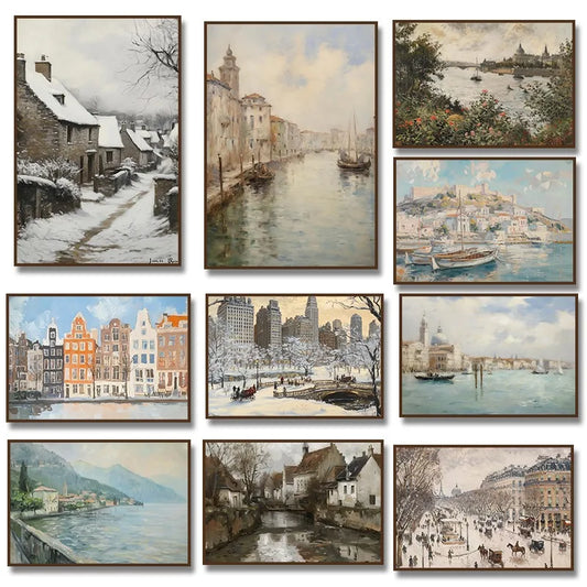 Seine River Paris Venice Canvas Wall Art | European Landscape Canvas Wall Art Print Peaceful Pleasures Health and Wellness