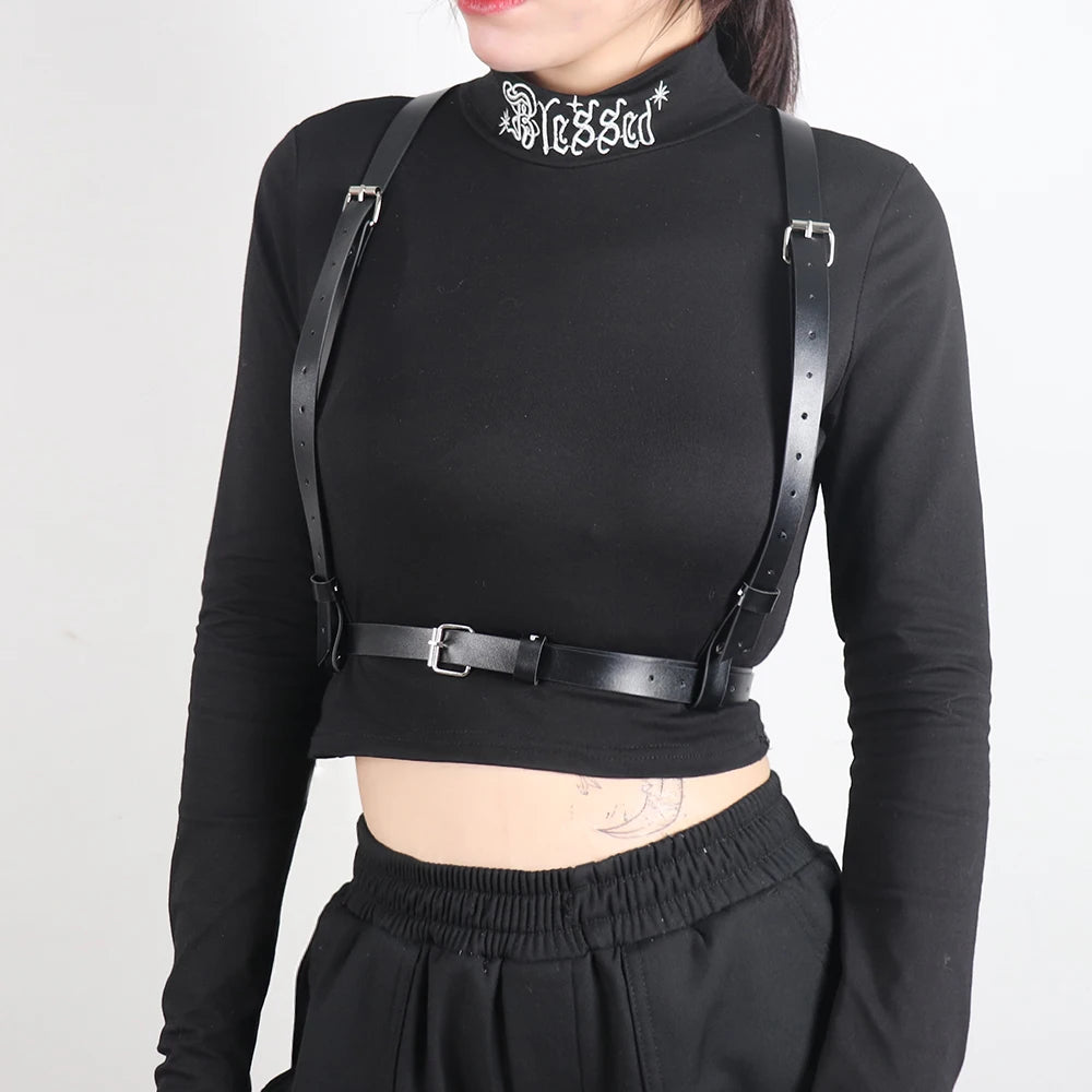UYEE Underbust Corset Strap Punk Harness Belt PU Leather Bra Rave