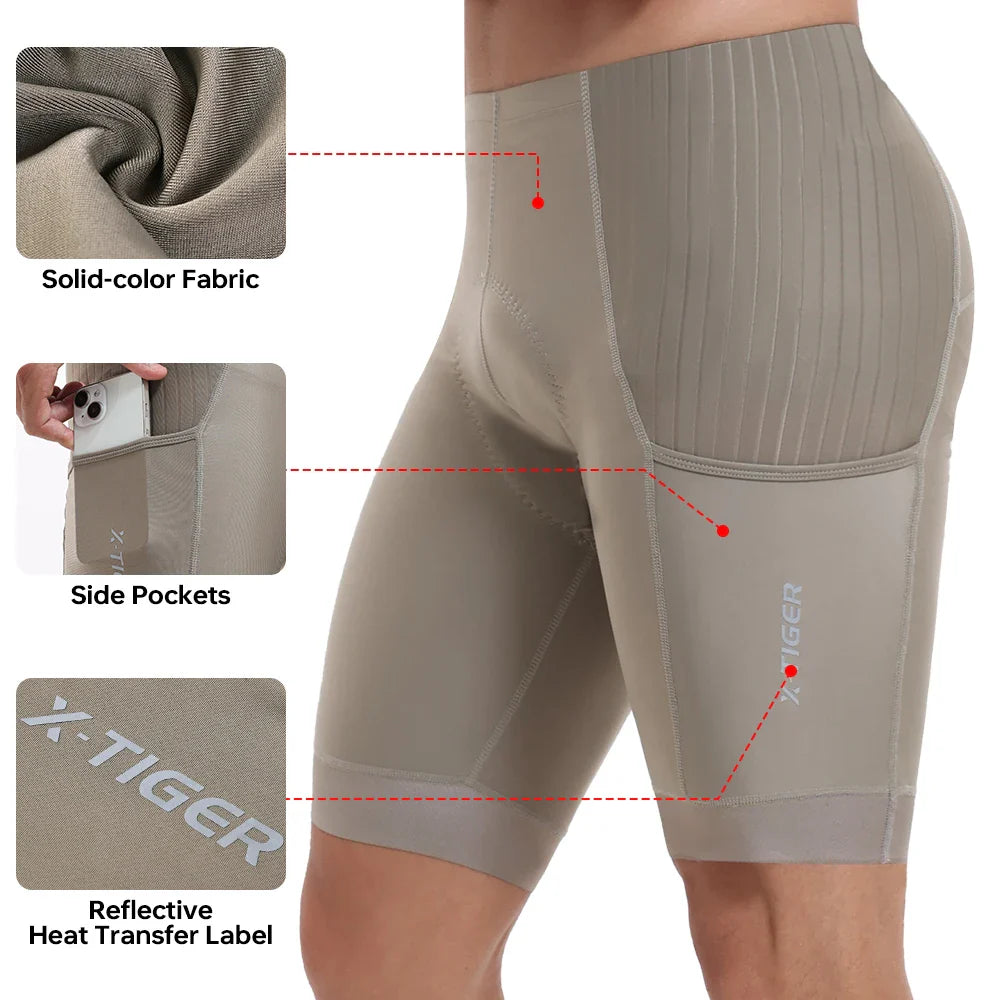 X-TIGER Men's Padded Cycling Shorts – Breathable Road Bike