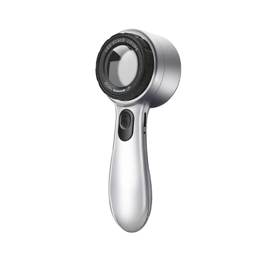 Identification Magnifying Glass with Scale, Four Types of Light Sources, Switching Charging Touch Switch Peaceful Pleasures Health and Wellness Silver