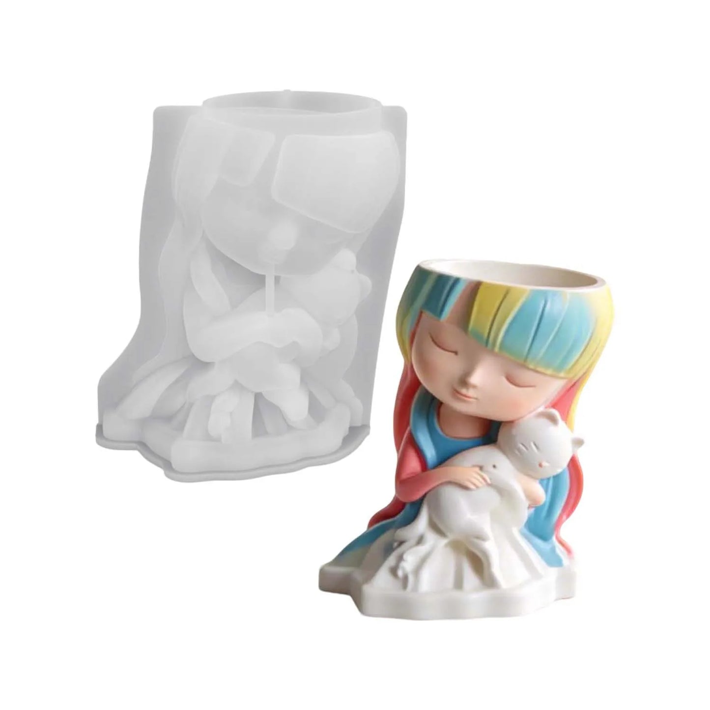Cat & Girl Flower Pot 3D Silicone Mold – Resin Candle Craft