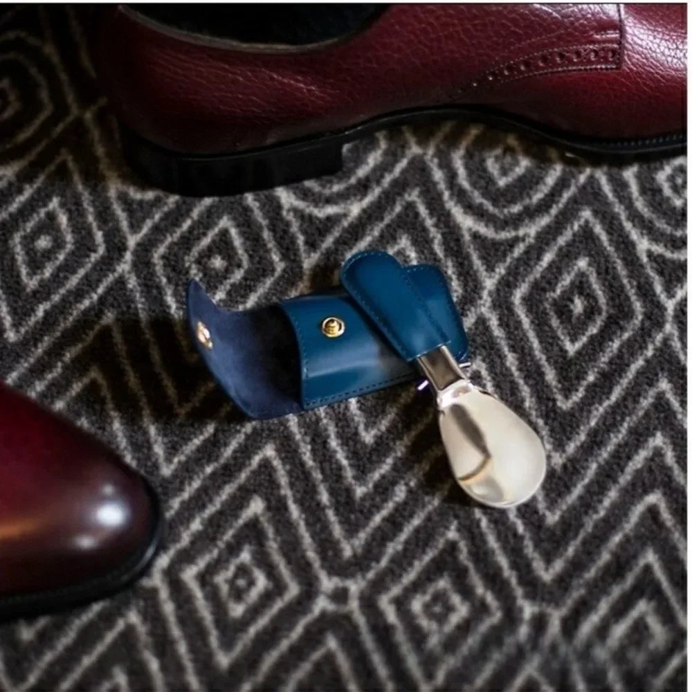 Mini Folding Shoehorn with PU Leather Bag | Stainless Steel