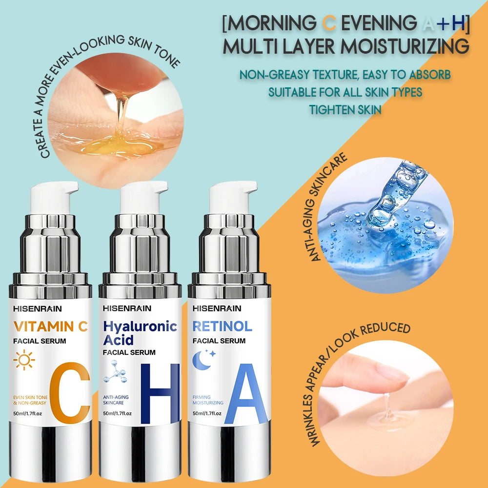HISENRAIN AM PM Hyaluronic Acid Serum with Retinol And Noon VC 3-in-1 Brightening Anti-Aging Daily Skincare Treatment for Face. Peaceful Pleasures Health and Wellness