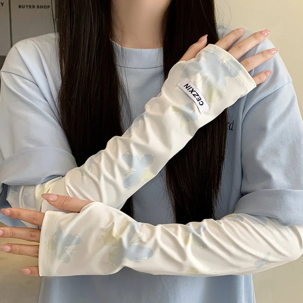 UPF 50+ Butterfly Ice Silk Arm Sleeves – UV Sun Protection