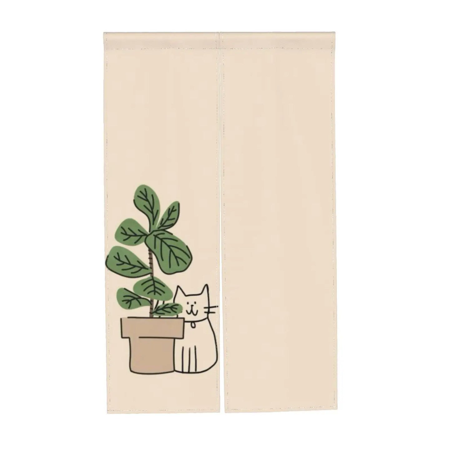 Cat & Plant Print Room Divider Curtain | 2-Panel Door Décor