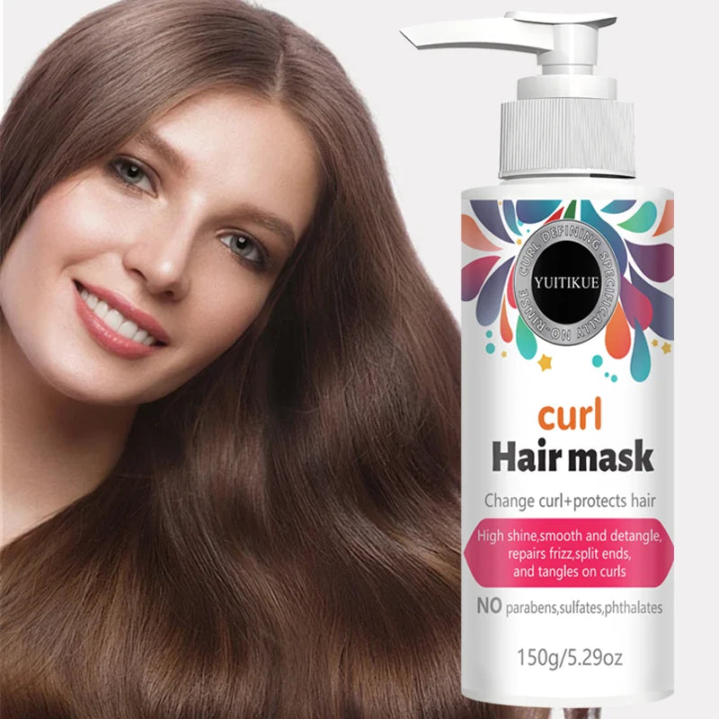 YUITIKUE Curl Hair Mask | No-Rinse Curl Defining Formula | For High Shine, Smooth Detangle & Frizz/Split End Repair 150g Peaceful Pleasures Health and Wellness