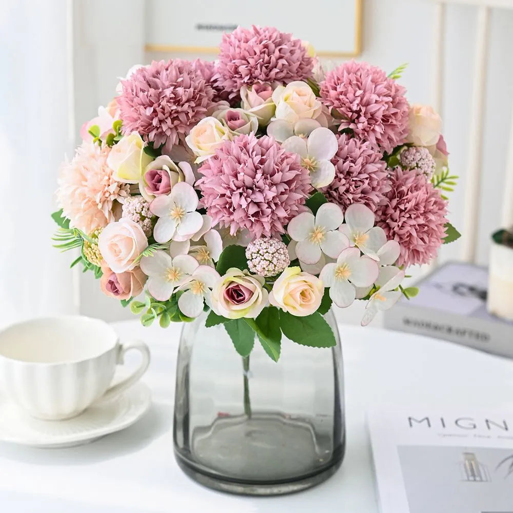 Silk Artificial Rose & Chrysanthemum Flowers | Wedding Home Decor