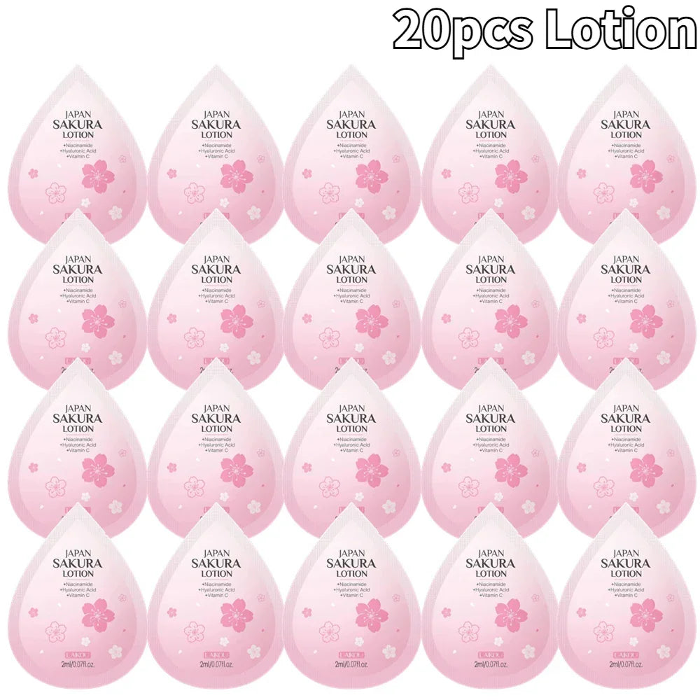 Japan Sakura 4pcs Travel Size Skin Care Kit, Brightening Moisturizing Anti-Oxidation, Portable Complete Facial Care For Women Peaceful Pleasures Health and Wellness 20pcs Totion