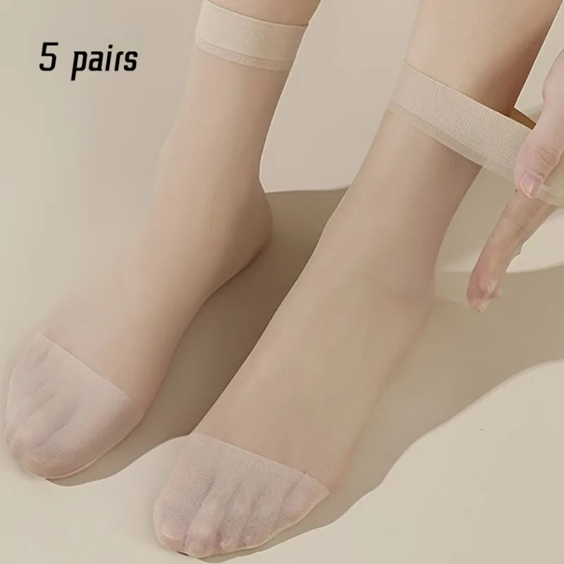 5 Pairs Women Transparent Ankle Socks Ultra Thin Breathable Nylon Sheer Short Socks Elastic Summer Casual Daily Wear Peaceful Pleasures Health and Wellness Skin One Size