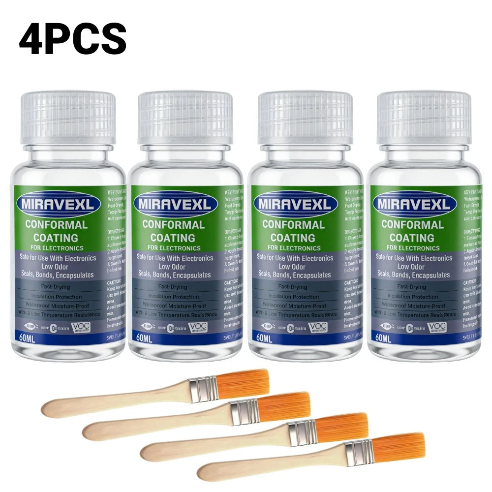 Waterproof PCB Conformal Coating Clear Insulating Varnish Fast Dry Circuit Board Protection Liquid w/ Brush Electronics Peaceful Pleasures Health and Wellness 4PCS