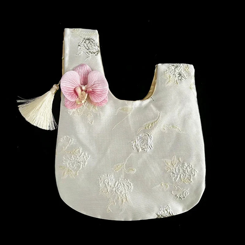 Orchid Tassel Faux Silk Jacquard Handbag | Chinese Retro Style