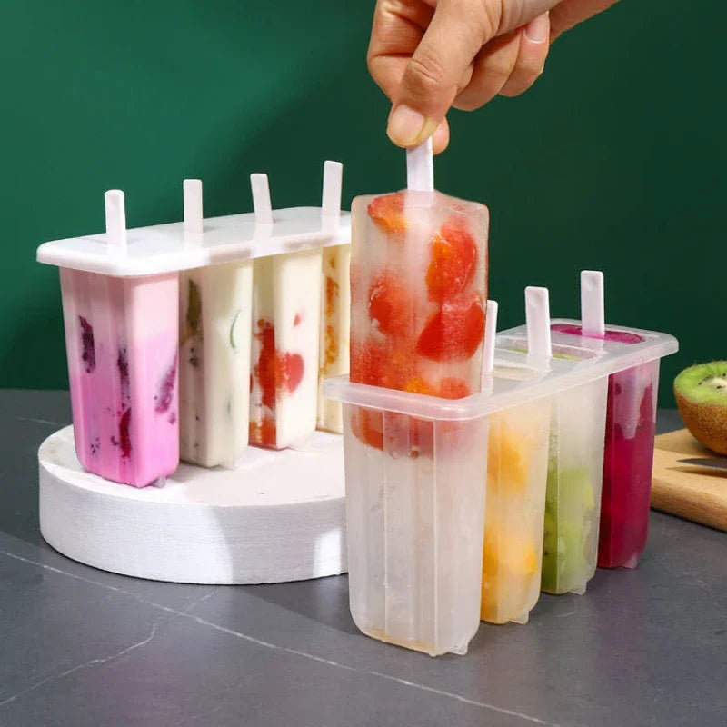 4-Compartment Popsicle Molds with Lid – DIY Ice Cream Maker