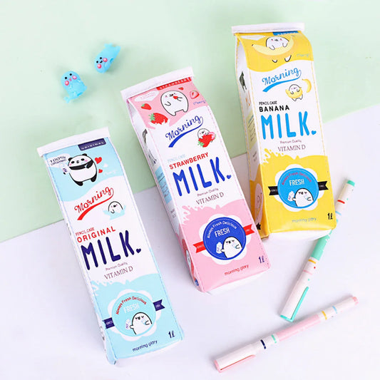 Cute Cartoon Milk Pencil Case – Large Capacity Student Bag Pencil Case Oasis Select