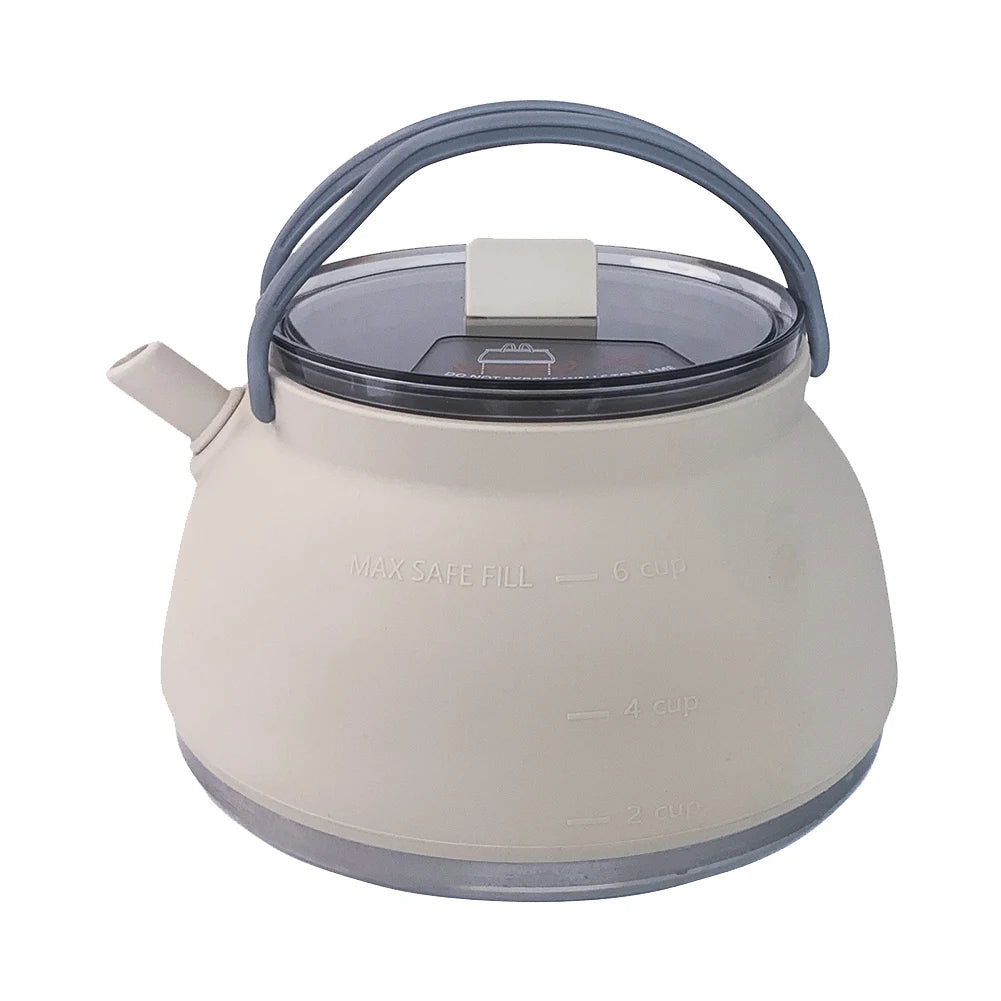 Outdoor Folding Silicone Kettle Portable Mini Boiling Water Pot with Handle Camping Kettle Pan Pot for Travel Picnic Tableware Peaceful Pleasures Health and Wellness Khaki Kettle