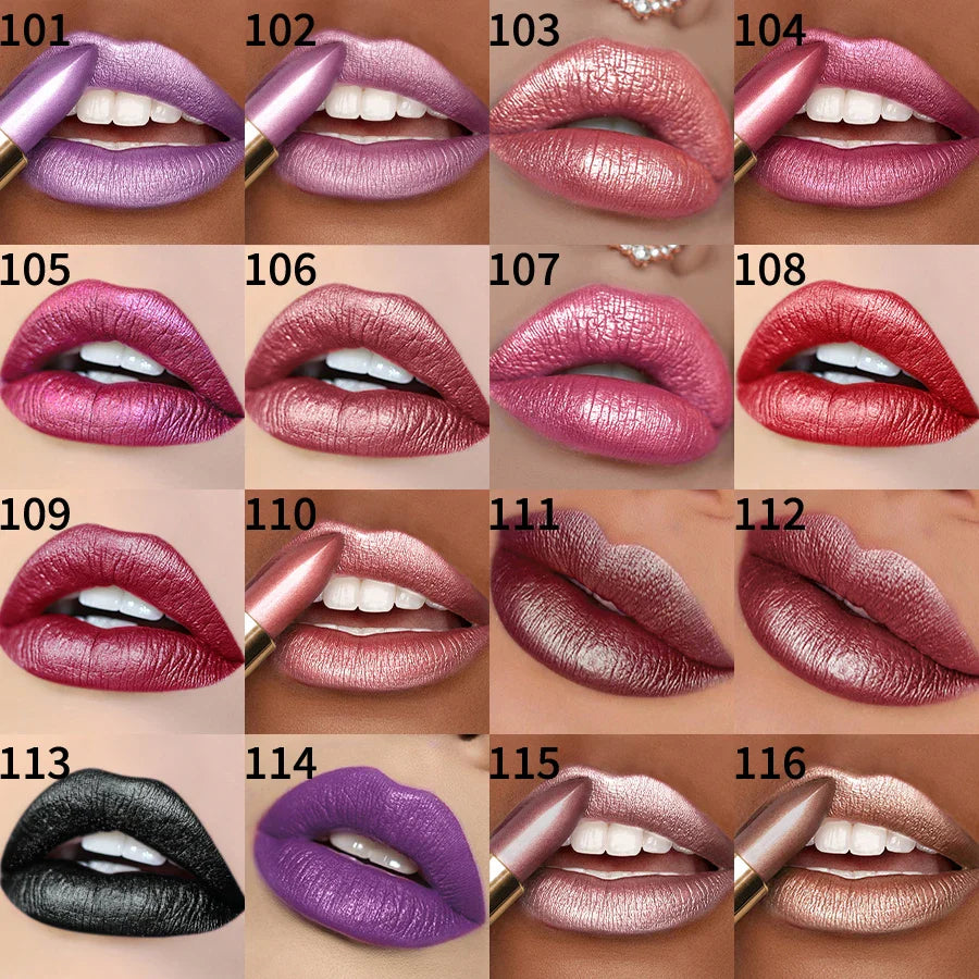 KAFURUX 16-Color Glitter Metallic Lipstick – Long-Lasting Matte