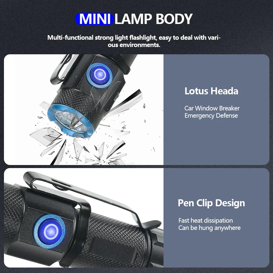 KDULIT XHP50 Mini LED Flashlight 1000LM USB Rechargeable Magnetic