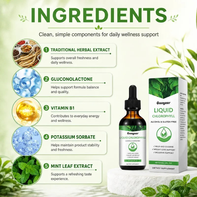 Googeer Liquid Chlorophyll Drops Alcohol-Free 60ml | Wellness