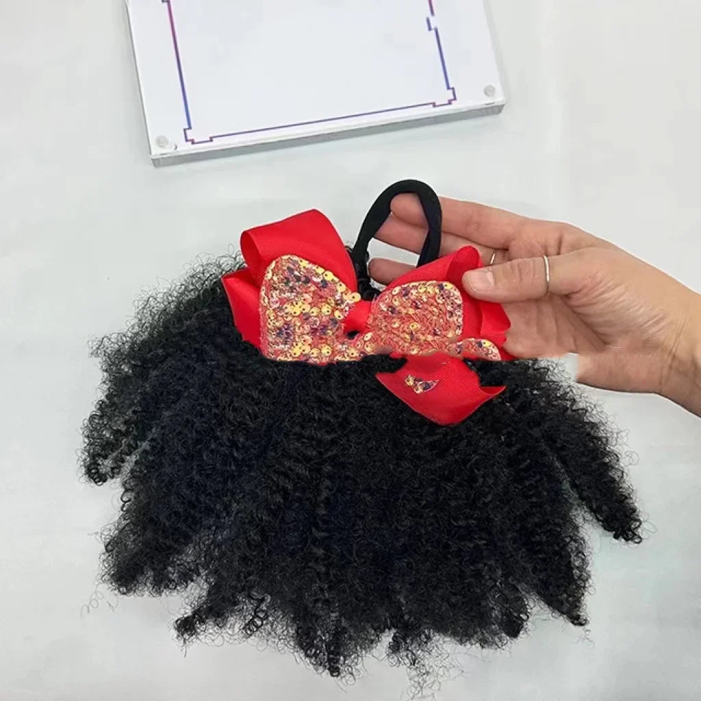2pcs/pack Soft cute 4inch puff elastic band twist ponytail go afro kinky marley bouncy feel like natural human for baby girls Peaceful Pleasures Health and Wellness Large with bow CN
