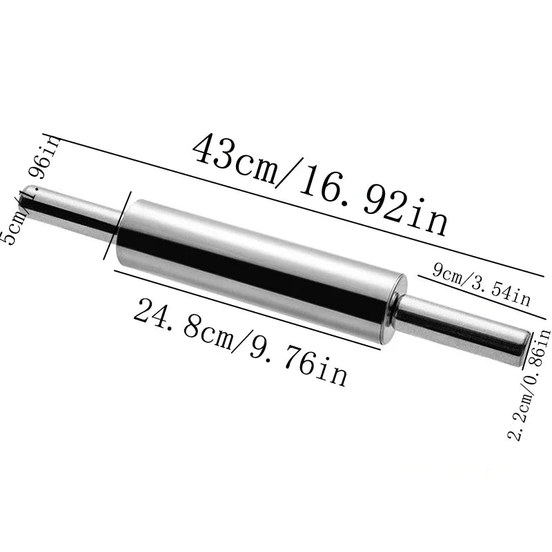 Stainless Steel Rolling Pin – Non-Stick, Heavy-Duty with Handle for Pizza, Bread, Dumplings & Pastry