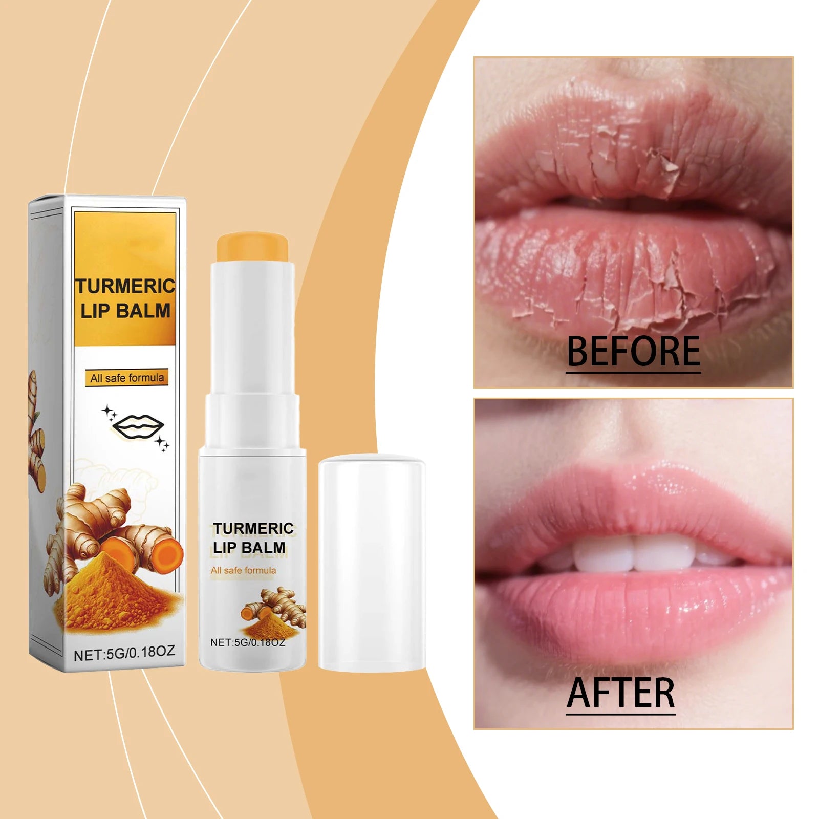 Turmeric Moisturizing Lip Balm Hydrating Protective Barrier Soothing Dry Chapped Lips Long Lasting Natural Formula Lip Care Peaceful Pleasures Health and Wellness