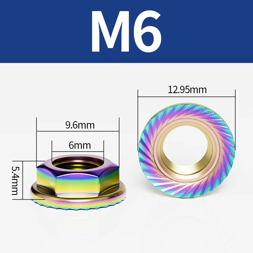 Titanium Blue Stainless Steel Flange Hex Nuts M4–M10 | 5-Pack