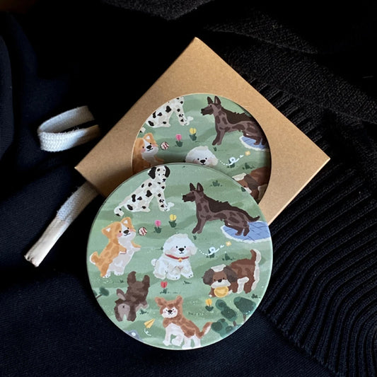 Ceramic Coaster Cute Dog Round Coaster For Drink Round Premium Absorbent Ceramic Dog Lover Coaster For Home Decor Coffee Shop Peaceful Pleasures Health and Wellness