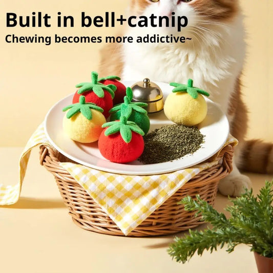 Interactive Catnip Bell Cat Teaser Toy – Cherry Tomato 3-Pack Cat Teaser Toy Peaceful Pleasures Health and Wellness