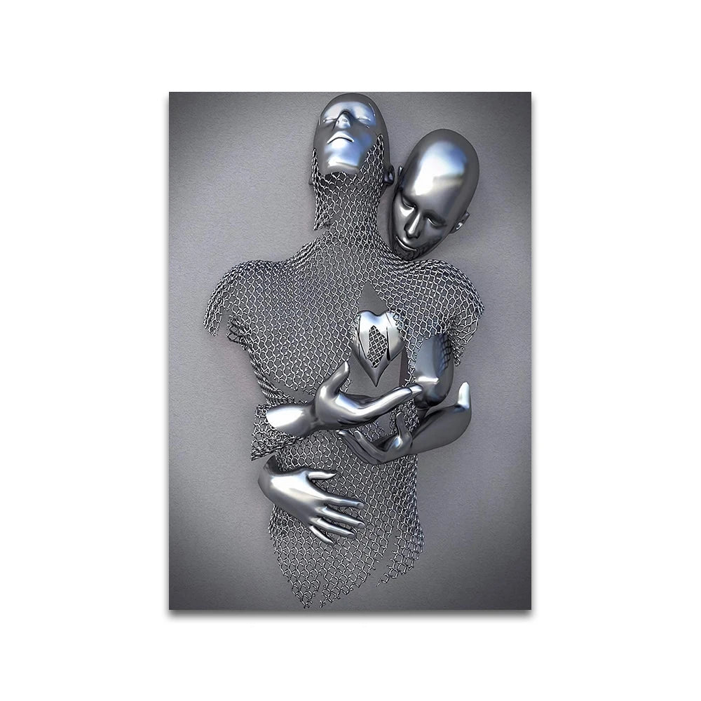 Abstract Couple Portrait Canvas Wall Art | Nordic Pop Print