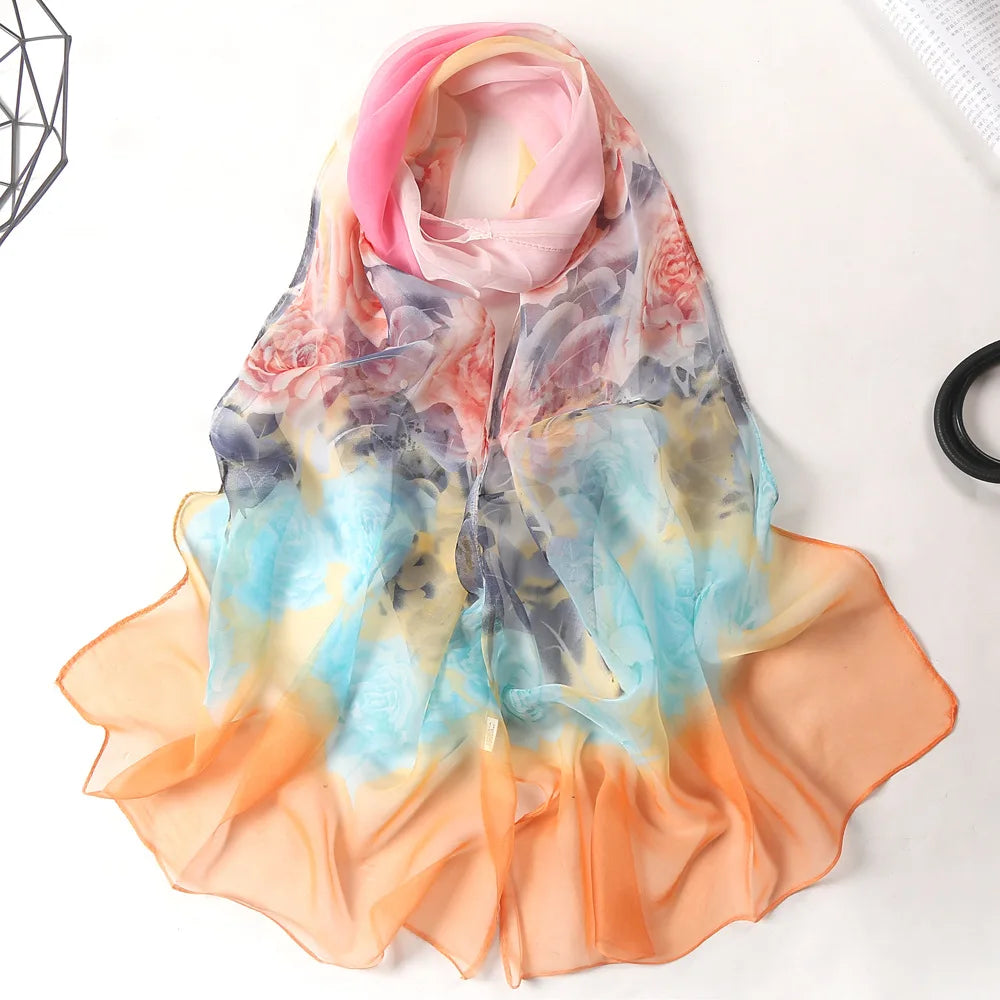 Women's Ink Lotus Chiffon Scarf – Lightweight Floral Print