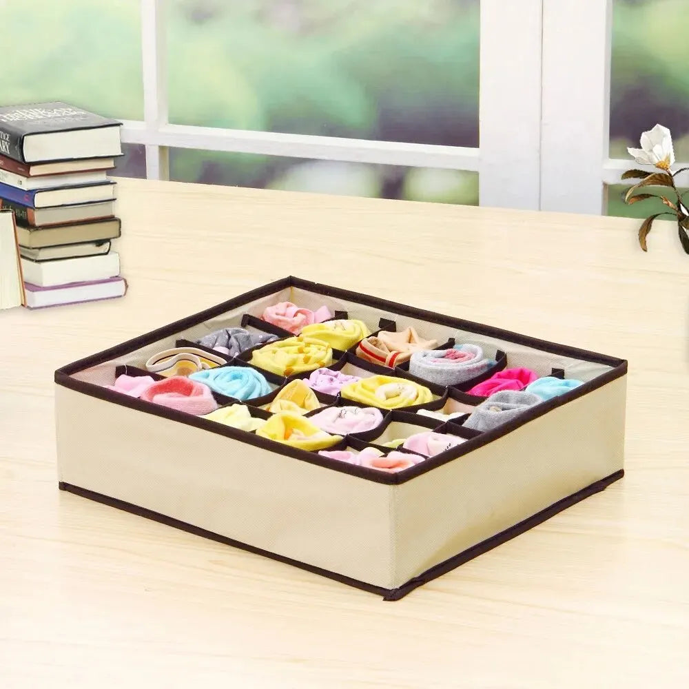 6/7/8/24 Grid Storage Box Beige Underwear Storage Box Four Piece Sock Storage Fabric Bra Storage Box Peaceful Pleasures Health and Wellness Beige 24 grids