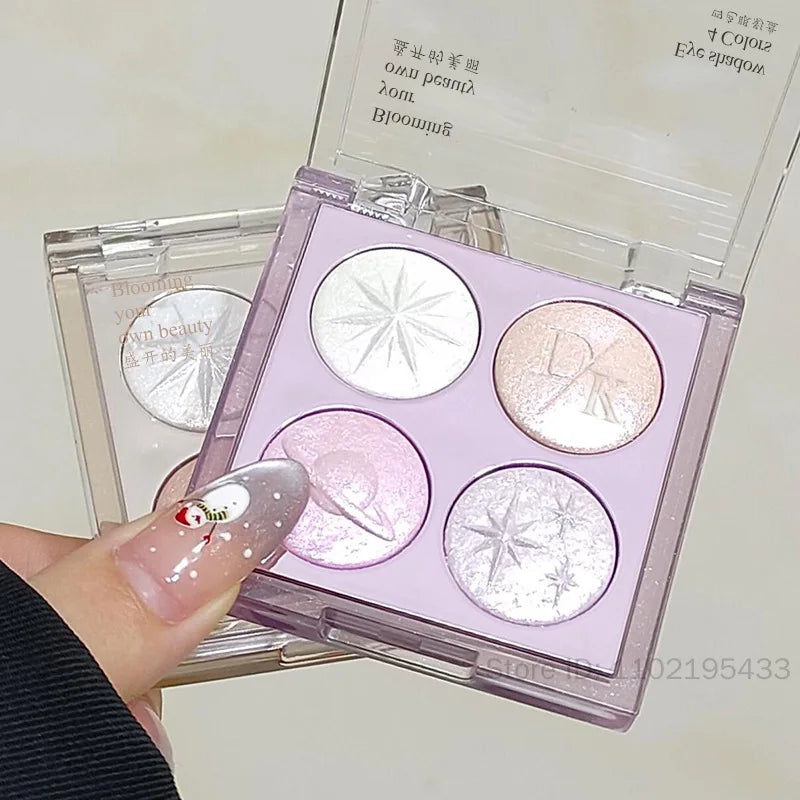 4-Color Glitter Eyeshadow Palette | Aurora Purple Shimmer Baked