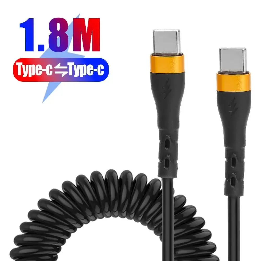 120W USB-C Coiled Car Charger Cable – PD Fast Charge