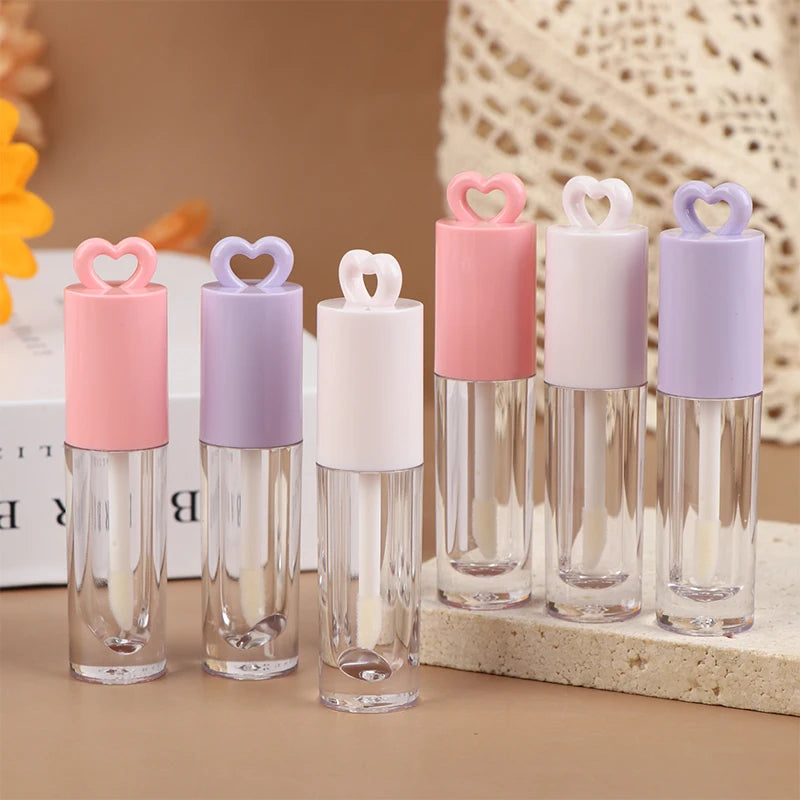 2.5ml Pink Heart-shaped Lip Enamel Tube With Keychain And Brush Rod Lip Gloss Tube Empty Bottle Lips Glaze Container Makeup Tool Peaceful Pleasures Health and Wellness