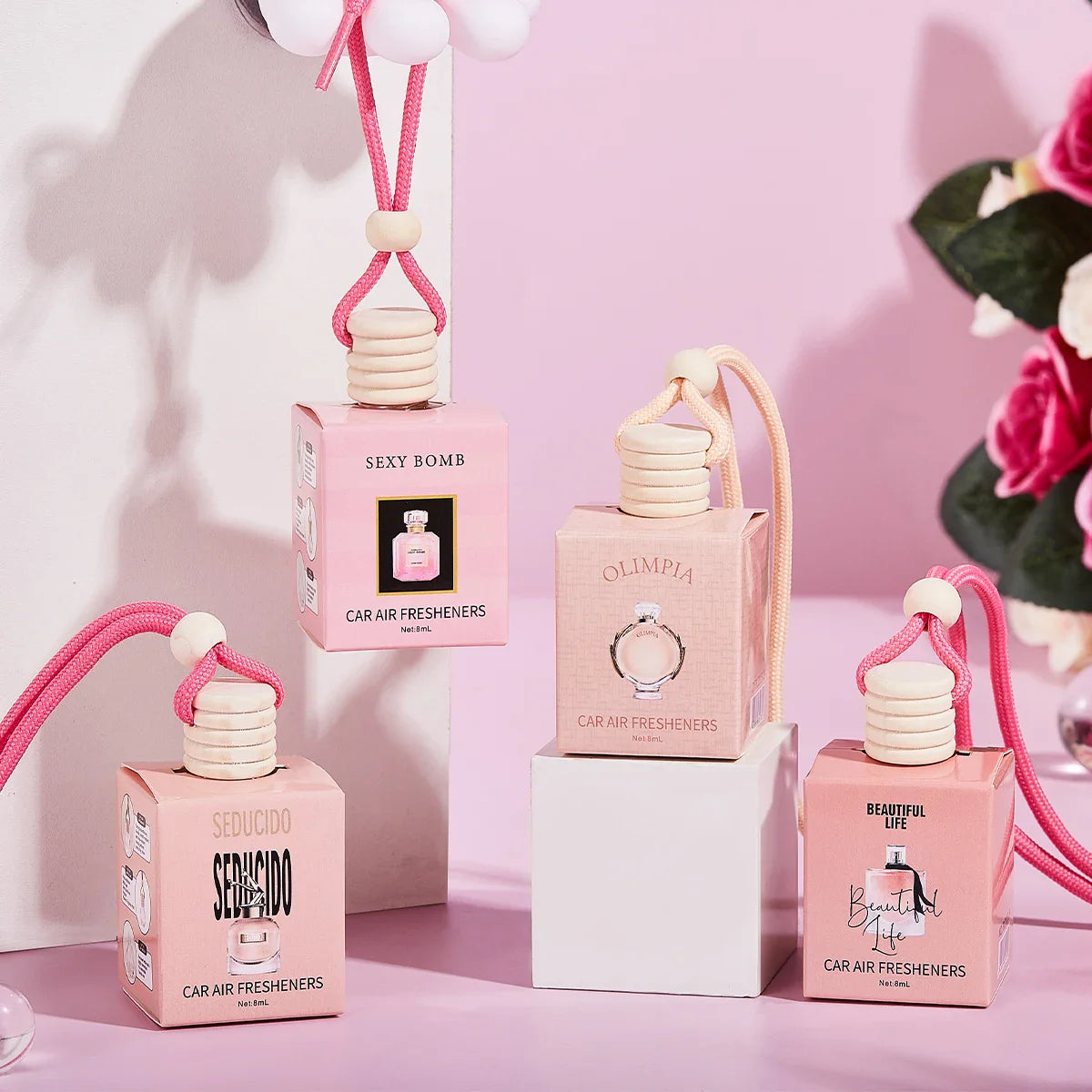 Pink Car Air Freshener Perfume Pendant – Fresh Scent
