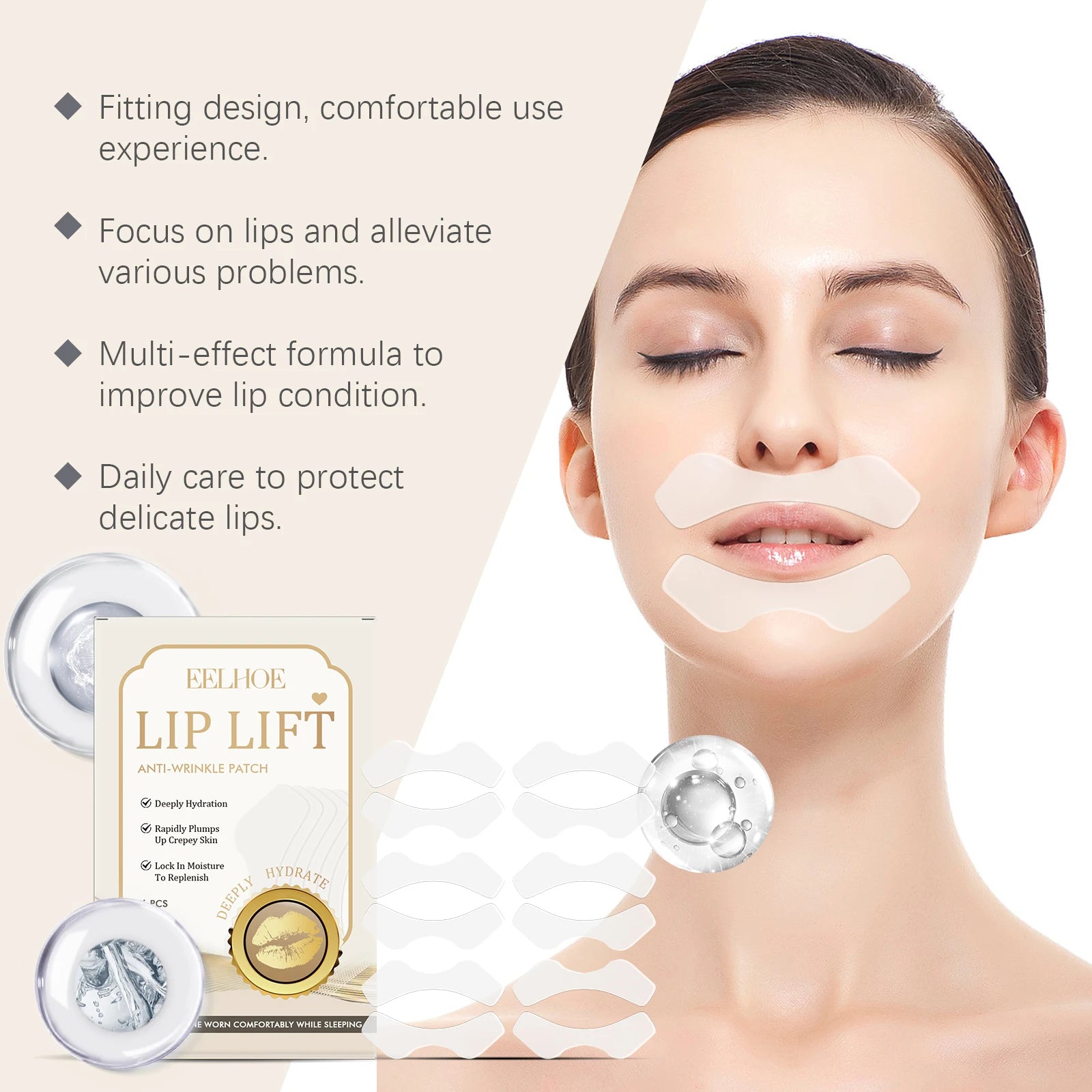 EELHOE Anti-Wrinkle Lip Patches | Hydrating Firming Mask 6pc Anti-Aging Lip Patch Peaceful Pleasures Health and Wellness