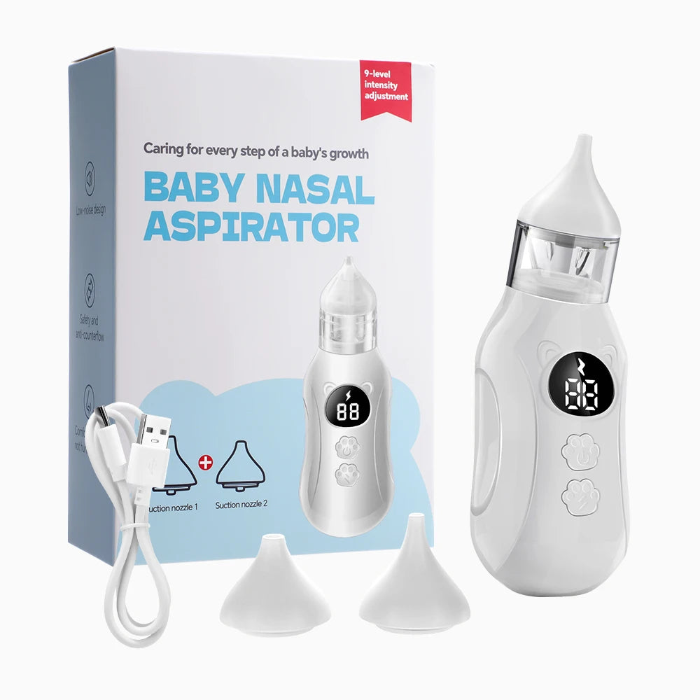Electric Baby Nasal Aspirator Newborn Smart Nose Cleaner 9-Speed Snot Booger Suction Device Low Noise Toddler Mucus Sucker Peaceful Pleasures Health and Wellness WHITE