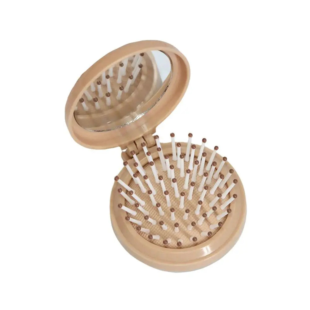 Folding Travel Hair Brush with Mirror – Compact Anti-Static Comb