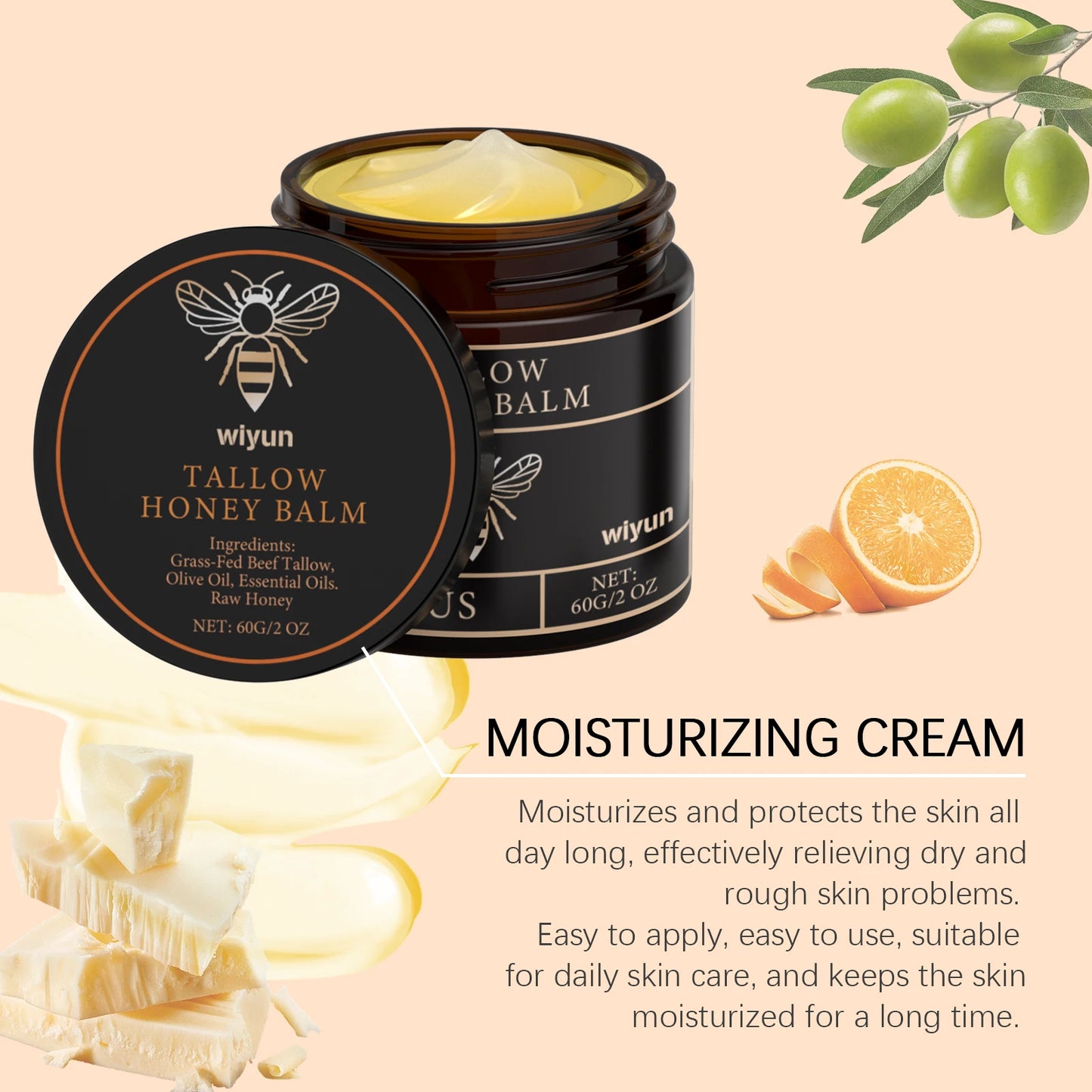 Beef Tallow Honey Moisturizing Cream Hydration Nourishing Korean Skin Care Bleaching Firming Face Body Moisturizer Lotion Peaceful Pleasures Health and Wellness