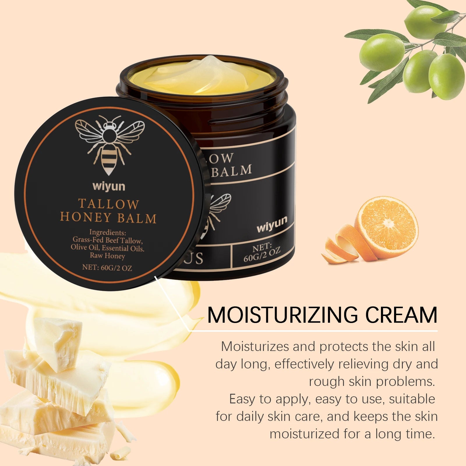 Beef Tallow Honey Moisturizing Cream Hydration Nourishing Korean Skin Care Bleaching Firming Face Body Moisturizer Lotion Peaceful Pleasures Health and Wellness